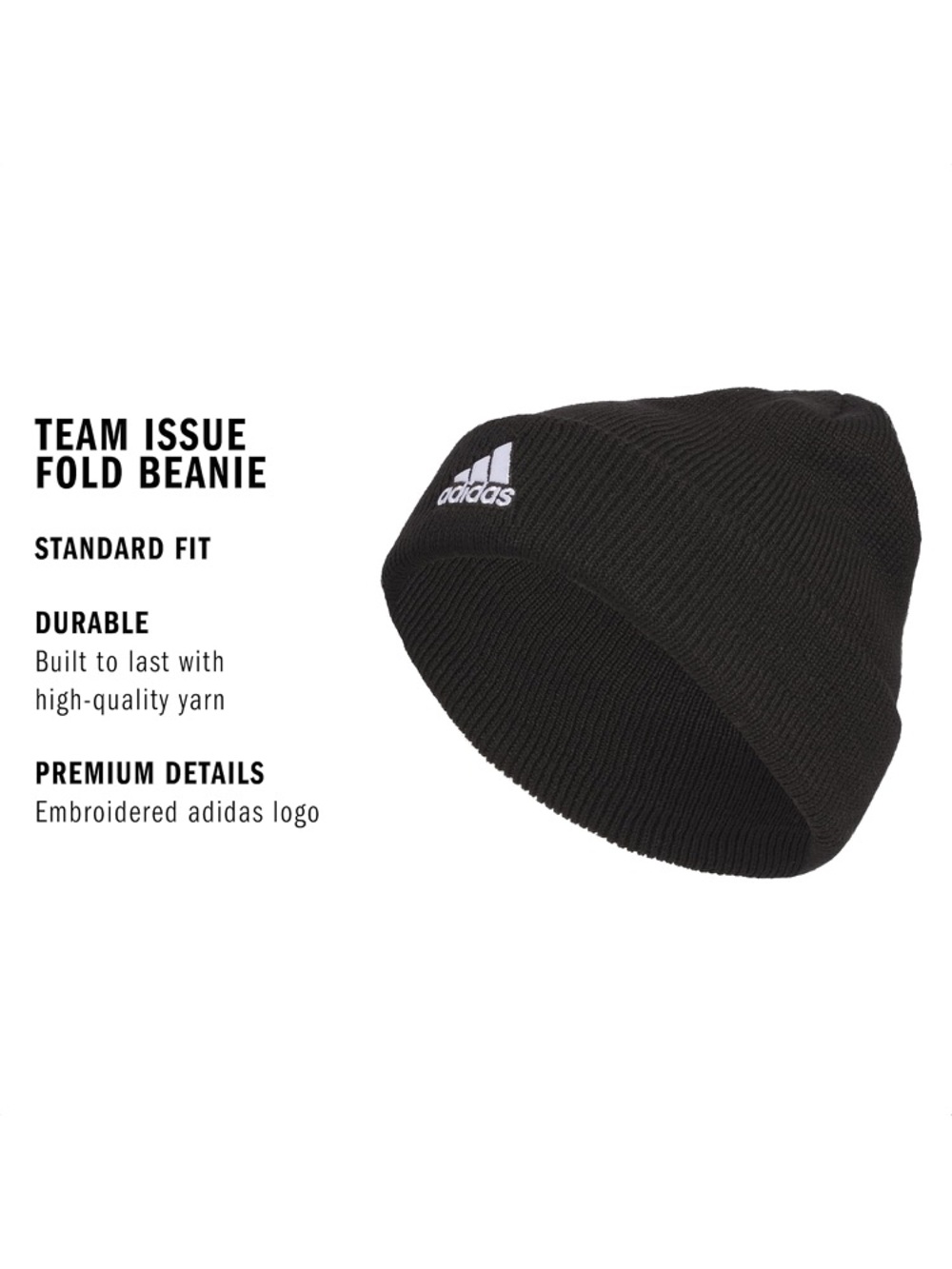 Adidas Team Issue Fold Beanie Black Standard Fit Embroidered Logo - NWT ❄️